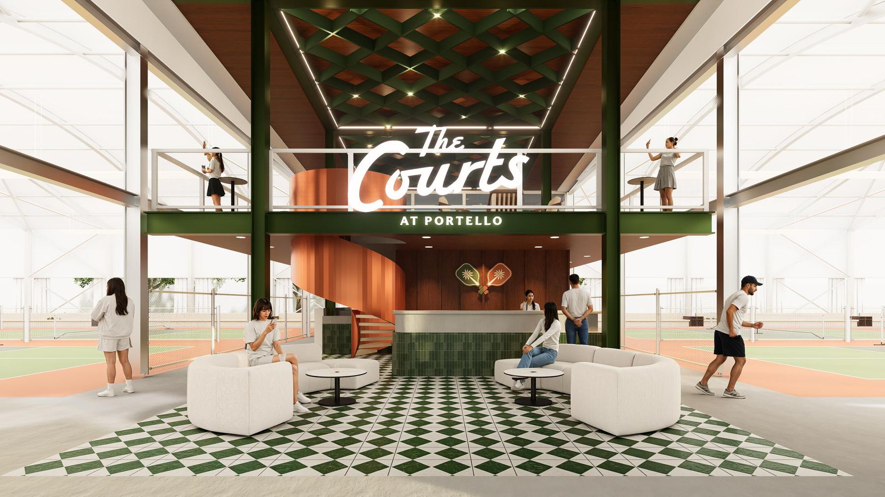 The lobby at The Courts, looking through to the courts beyond